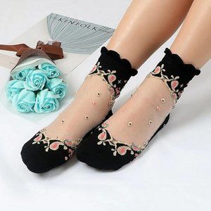 Bridgerton Style Embroidered Sheer Socks